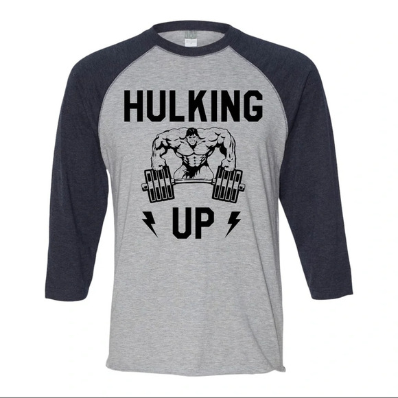 NEW Mens Lat Hulking Up Workout Gym 3/4 Sleeve Baseball Shirt S-2XL - Picture 1 of 4